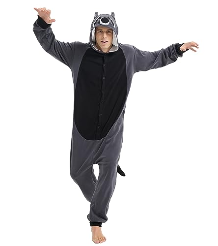 Focupaja Mapache Onesie para Adulto Adolescentes Unisex Halloween Animal Cosplay Disfraces Pijama de una Pieza Navidad Gris S