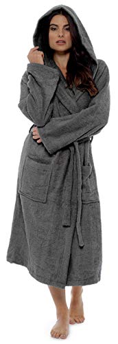 CityComfort Albornoz Mujer Baño, Ropa Mujer 100% Algodon, Bata de Casa Mujer con Capucha Suave y Absorbente, Regalos para Mujer y Chica Adolescente Talla S - XL (Carbón Gris con capucha, S)