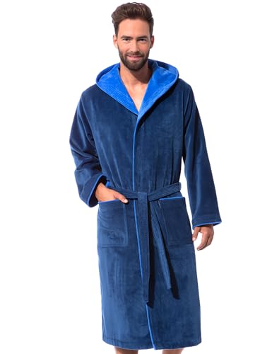 Morgenstern Albornoz Hombre Azul con Capucha, Algodón Talla L Azul