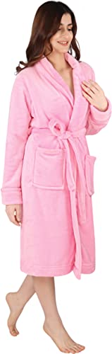 NY Threads Bata con cuello chal para mujer, ropa de dormir suave y acogedora, Mediano, Rosa