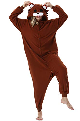 Pijama Animal Entero Unisex para Adultos con Capucha Mujer Hombre Cosplay Pyjamas Ropa de Dormir Traje de Disfraz para Festival de Carnaval Halloween Navidad Brown Oso para Altura 148-187cm