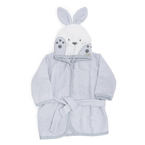 Ti Tin | Albornoz Infantil con Capucha 100% Algodón | Albornoz Toalla Suave y Absorbente con un Diseño de Orejas de Conejito Color Gris | Talla Bebés de 6 a 18 meses