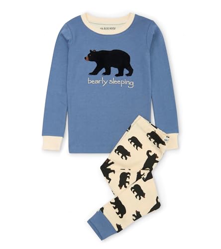 Hatley Bear Family Pajamas Juego, Conjunto de Pijama de Manga Larga para niños-Oso Negro sobre Azul-Bearly Sleeping, 3 años Unisex Adulto