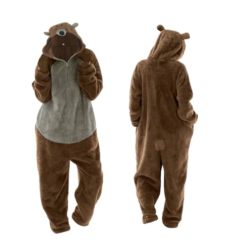 Dasongff Disfraz unisex para adulto, disfraz de oso y pijama para noche, disfraz de animales, pijama o carnaval, Halloween, fiesta de Navidad, traje de invierno de peluche para mujer y hombre