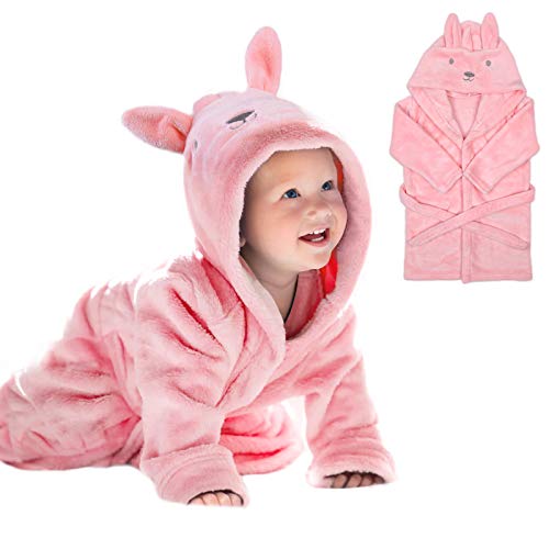 URAQT Toalla Bebe Recien Nacido, Toalla Baño Bebe con Capucha y Lindas Orejas, Poncho Toalla Bebe Suave para Niños y Niñas, Toalla Playa Bebe Niños Extra Absorbente, Regalo Bebe (Conejito Rosa)