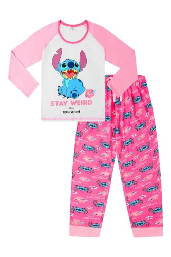 Disney - Pijama largo con diseño de Lilo y Stitch Stay Weird Pink White