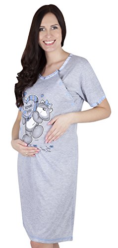 2 en 1 Camisón de maternidad & alimentación / amamantamiento 2055 I (EU 36, Azul)