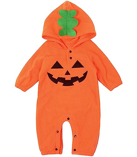 Le SSara Halloween Calabaza Enterizo con Capucha Navidad Mameluco Atuendos (3-6 Meses, Grhead)