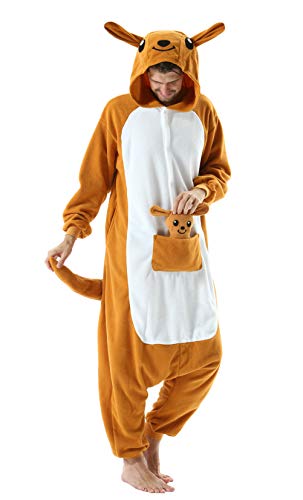 DELEY Disfraz Animal Adulto Enterizo de Pijamas Kangourou Disfraz Homewear Halloween Carnaval Ropa de Dormir con Capucha