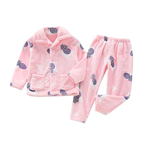 Bebé Conjunto de Pijama de Franela, 1-8 Años Niño Super Suave Peluche Polar Pijamas Niño Sleepsuit Niño Ropa de Dormir Chica Franela Unisex Conjuntos, rosa, 3-4 Años