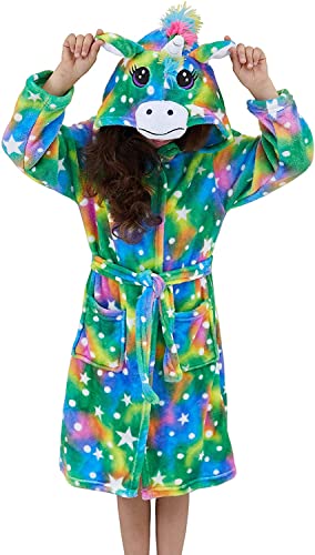 Ruiuzioong Suave Unicornio Ropa Albornoz con Capucha Dormir - Regalos de Unicornio para Niñas (Puntos estrella verde,4 años)