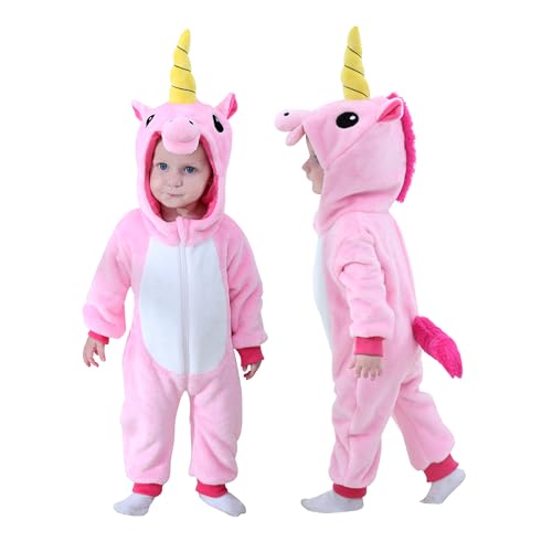 Doladola Mamelucos con Capucha para Bebé Niño Niña Mono Pelele Pijama Peleles para Dormir para bebés niña(Unicornio Rosa, Edades 18-24 meses)