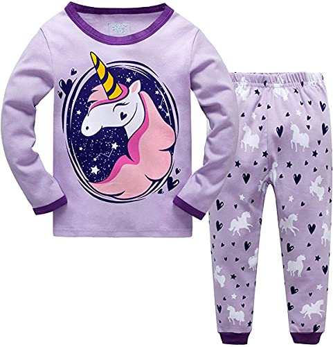 Qzrnly Niña Pijamas Manga Larga De 2 Piezas para Ninas 100% De Algodon, unicornio real