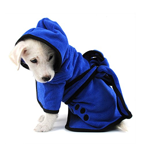 PETCUTE Albornoz para Perro de Microfibra Absorbente,Toalla de Secado Rápido para Perros Grandes y Pequeños,Toalla para Perros para Secado Tras el baño o el Paseo bajo la Lluvia,Azul,S